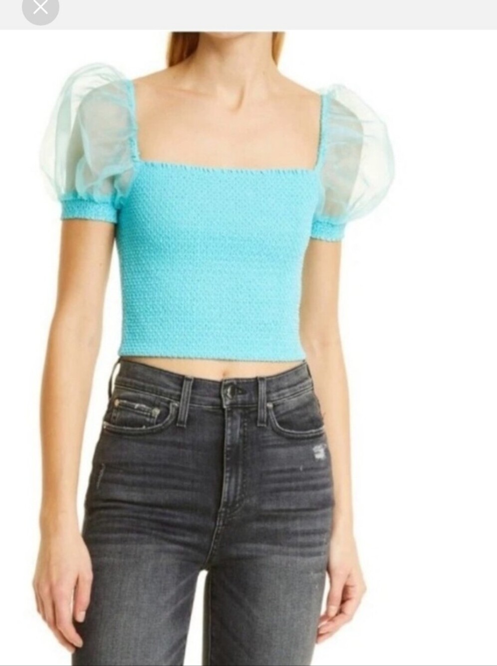 Alice + Olivia Aqua Puff-Sleeve Crop Top - Picture 6 of 7